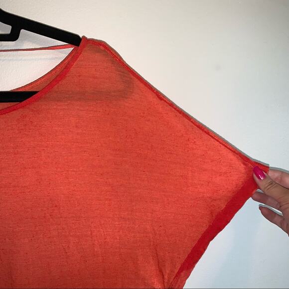 Free People Red/Orange Linen Blend 1 Shoulder Loose Lightweight Top  Small - Picture 5 of 10